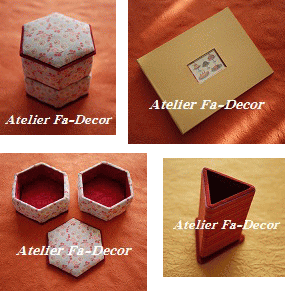 着物地で作った六角形の箱、六角形重箱タイプの箱