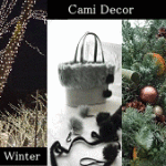 フェイクファーのバッグと緑色の紙ばさみ（袱紗）－過去のクリスマスリース